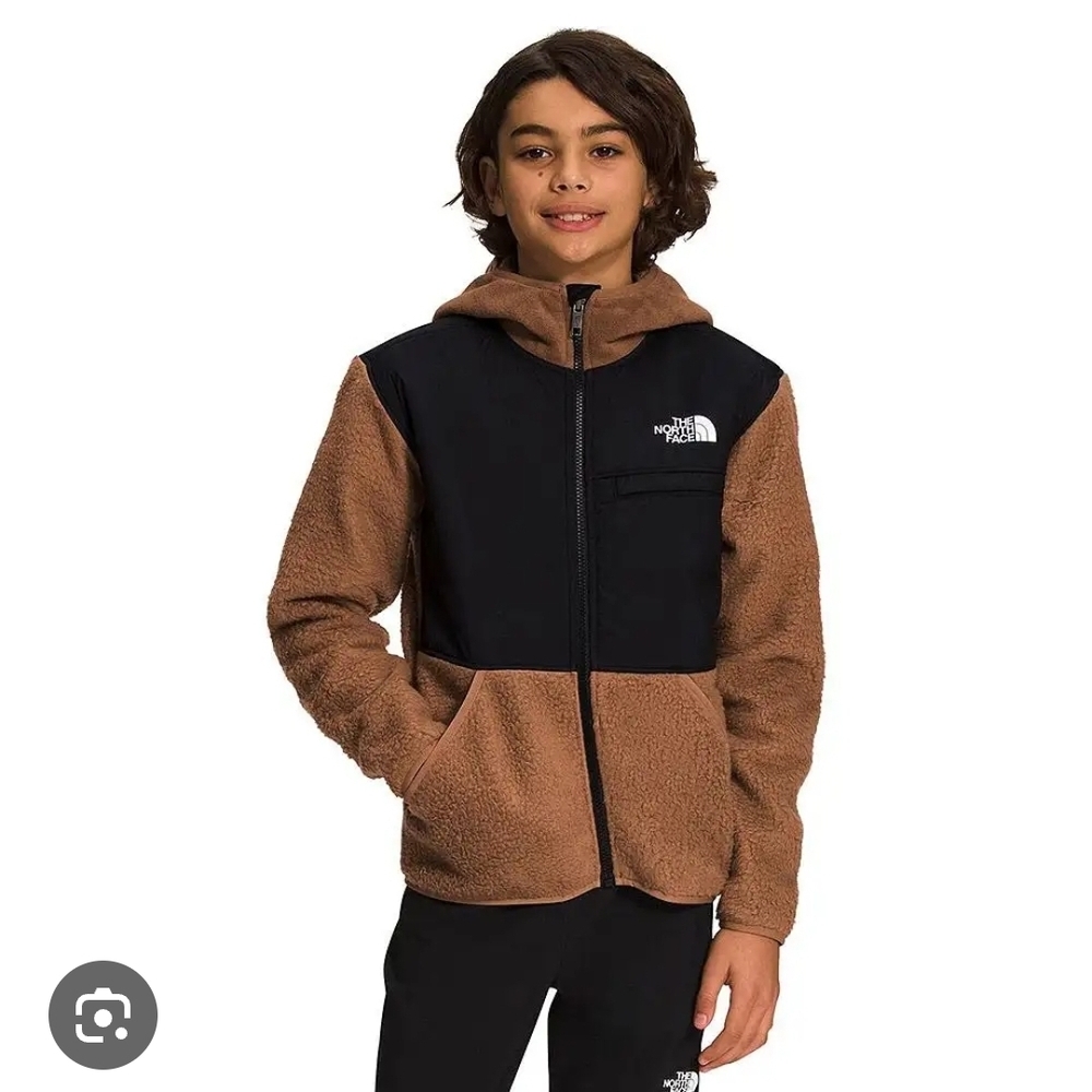 The North Face Black and Brown Hooded Fleece Jacket